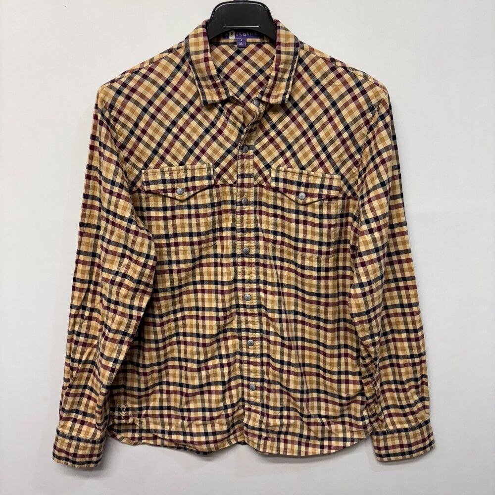 Ibex Men Organic Cotton Button Snap Flannel Shirt Top Size Large D037 -8
